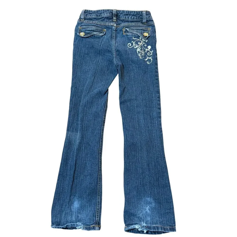 Y2K Hannah Montana Girls Flared Jeans Gold Embellished Size 10